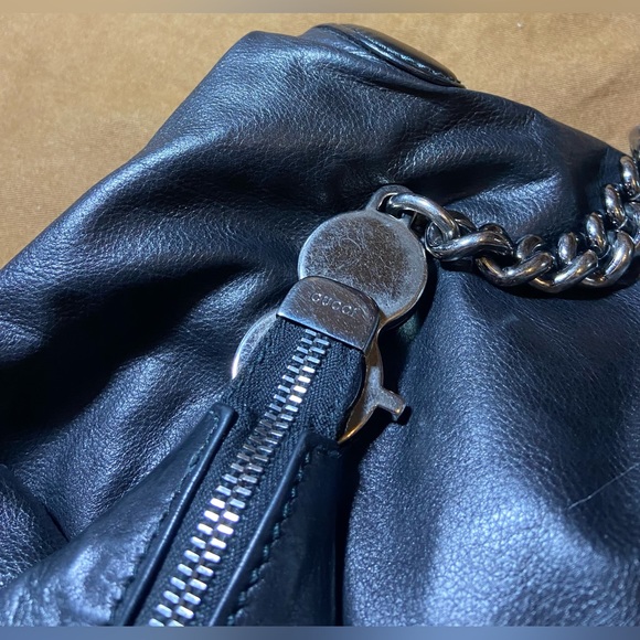 GUCCI black leather Hobo bag galaxy chain / with dustbag and Gucci cards - Picture 12 of 14